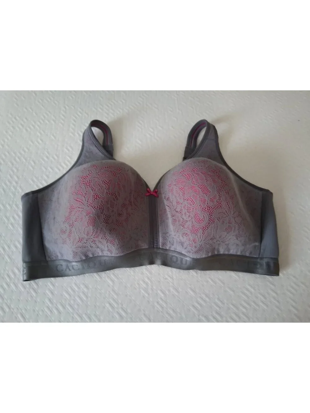 Cacique lightly lined no wire gray pink lace bra 44F (DDD)